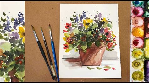 Watercolor Painting For Beginners Loose Flowers In A Pot Easy Tutorial