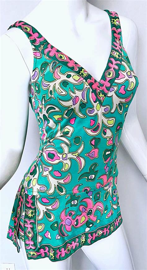 Amazing 1960s Pucci Style One Piece Vintage 60s Romper Green Pink Swimsuit For Sale At 1stdibs