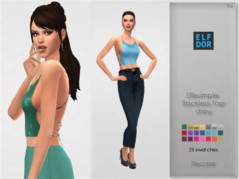 Elliesimple S Backless Top Recolor Shiny At Elfdor Sims Sims 4 Updates