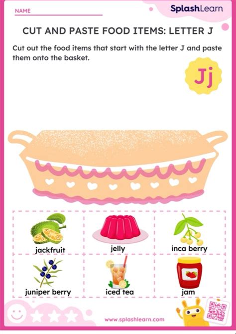 Cut And Paste Food Items Letter J Worksheet Ela Worksheets Splashlearn