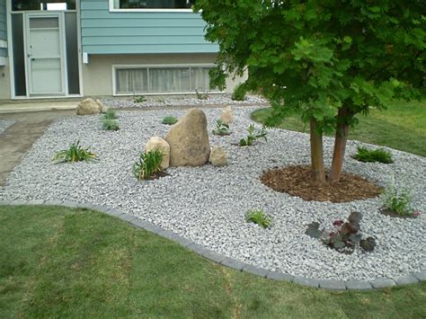 Excited Front Yard Landscaping Ideas With White Rocks Decor Renewal