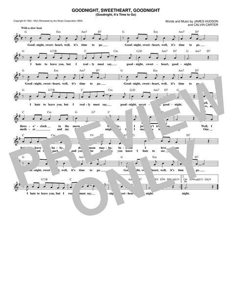 Mcguire Sisters Goodnight Sweetheart Goodnight Goodnight Its Time To Go Sheet Music