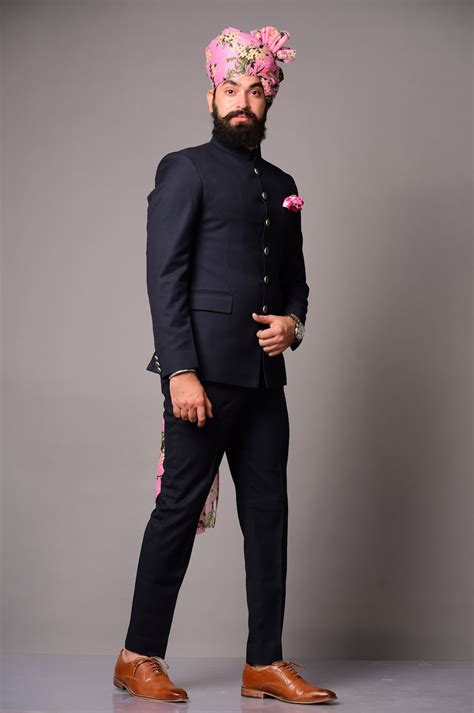 Bespoke Navy Blue Jodhpuri Bandgala Suit For Men Elegant Etsy