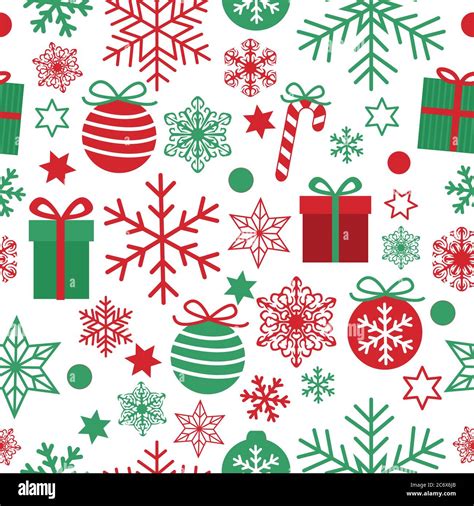 Christmas Seamless Pattern With Cute Red And Green Ts Balls Stars
