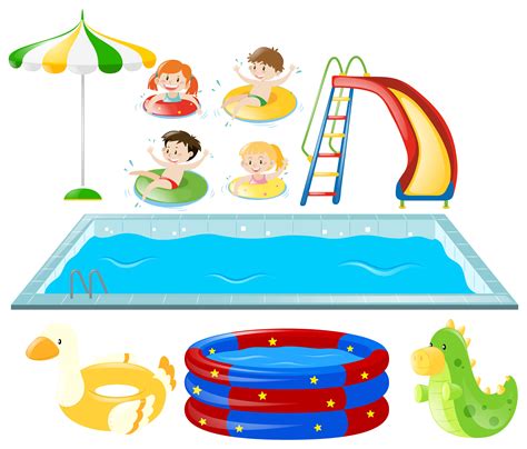Set With Swimming Pool And Kids Swimming 369208 Vector Art At Vecteezy