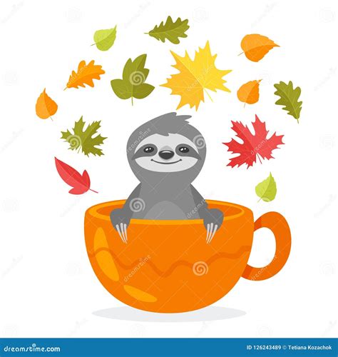 Sloth Character Sitting In Cup Stock Vector Illustration Of Cute