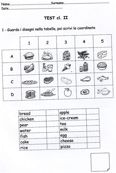 Schede Didattiche Inglese Food And Drink - English for primary teachers and children: FOOD - TEST