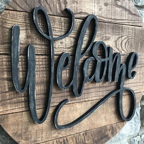 Rustic Welcome Round Reclaimed Wood Sign Welcome Decor Etsy Wood