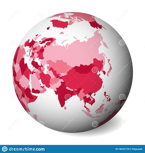 Blank Political Map Of Asia 3d Earth Globe With Pink Map Vector