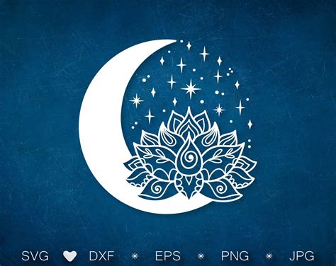 Floral Moon With Lotus Flower Svg Cut File Crescent Moon Png Etsy