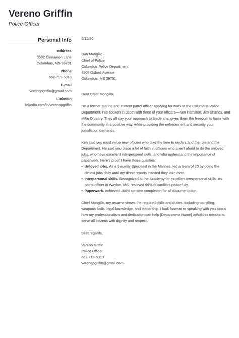 Law Enforcement Cover Letter Examples Writing Guide DDF