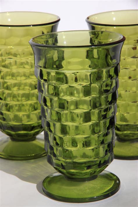 vintage green glassware set 4 piece green whitehall glassware set green drinking glasses tall