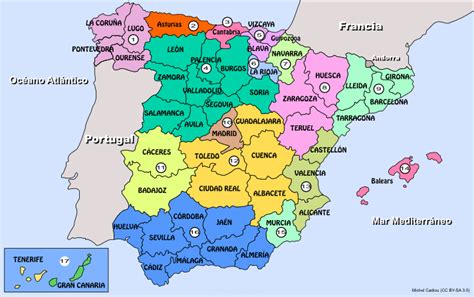 Barcelone, séville, grenade ou encore valence ou palma de majorque. Carte Province Espagne | France carte