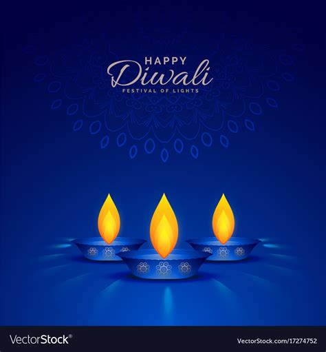 Burning Diya On Blue Background For Happy Diwali Vector Image