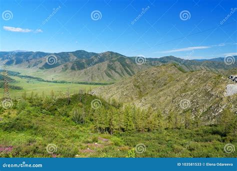 View From Mountain Pass Chike Taman Altai Republic Russia Stock Image