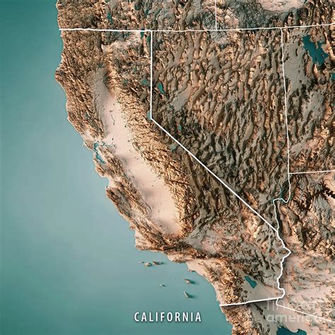 California State Usa 3d Render Topographic Map Neutra