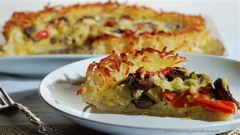 Grated Potato Crust Quiche With Portobellos Green Tomatoes And Roasted
