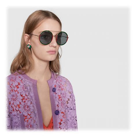 Gucci Round Frame Metal Sunglasses Green Gucci Eyewear Avvenice