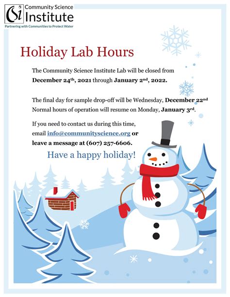 Community Science Institute Lab Closed For The Holidays December 23