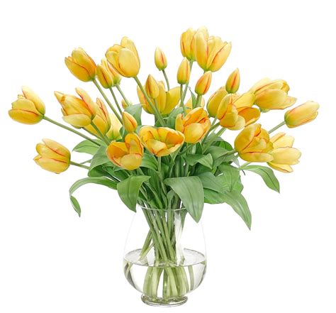 Tulip Yf049 Tulip Yellow Glass Vase 23wx23dx21h Faux Flowers Tulips Yellow Glass Vase