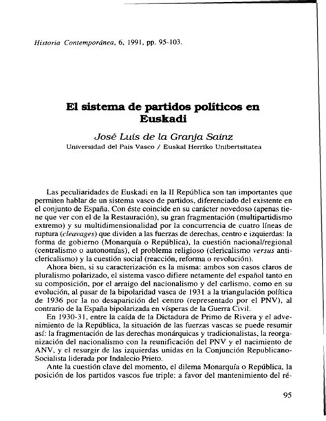 El Sistema De Partidos Pol Ticos En Euskadi