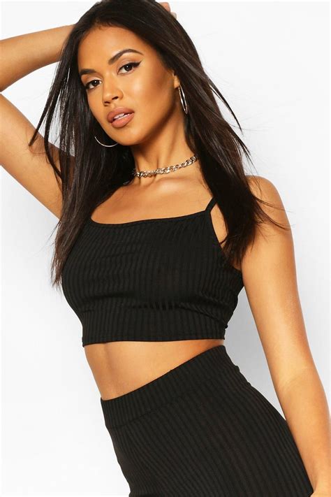 womens recycled strappy rib crop top black 10 street style parisian latest tops ribbed
