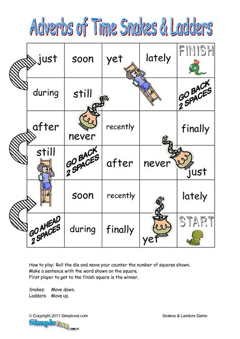Adverbs Of Time Snakes And Ladders Game For Ellsesl Adverbs