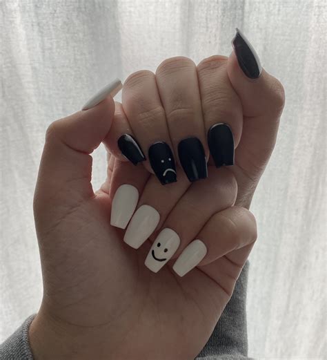 Black And White Smiley Face Nails Lexipress Nails Etsy