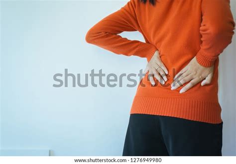 Woman Lower Back Painfemale Suffering Backachelow Stock Photo