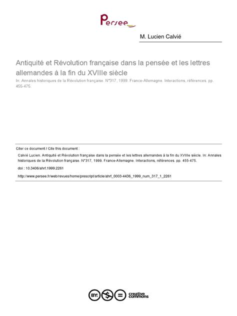 Dissertation Sur La Révolution Française 1789 - Calviè L. - Antiquité et Révolution française dans la pensée et les