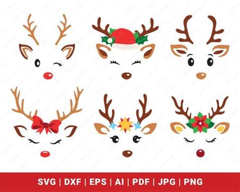 Reindeer SVG, Reindeer Clipart, Reindeer Face SVG, Cute Reindeer SVG ...