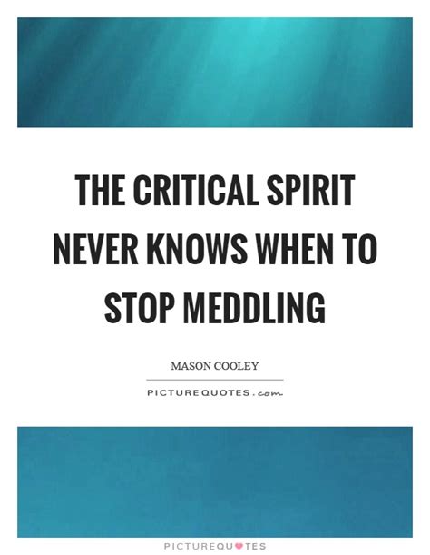 The Critical Spirit Never Knows When To Stop Meddling Picture Quotes