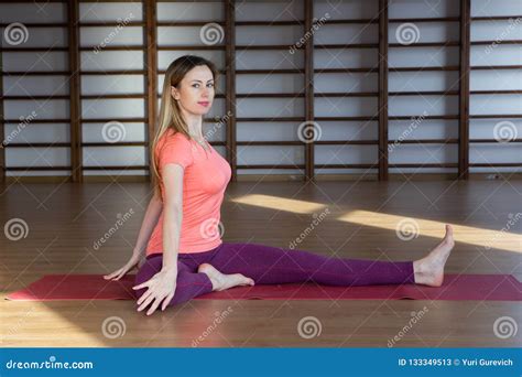 Beautiful Woman Practicing Yoga Indoors Stock Image Image Of Floor