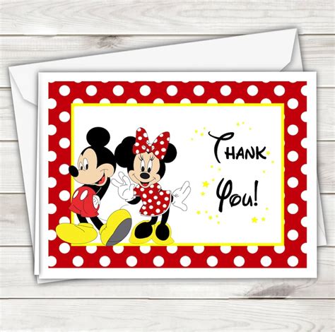 Mickey And Minnie Mouse Thank You Cards Set Of 4 Etsy