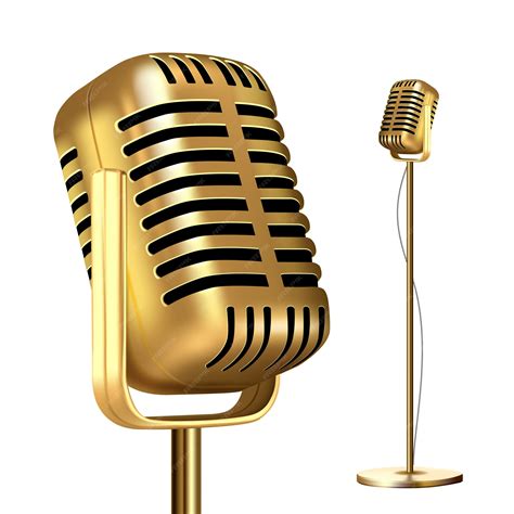 Premium Vector Retro Golden Microphone With Stand