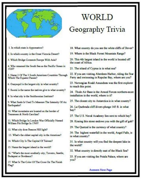 World Geography Trivia Questions And Answers Trivia Questions And Answer