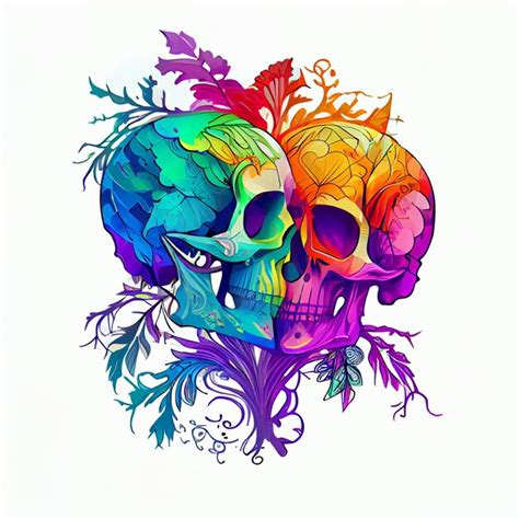 Premium Ai Image A Colorful Illustration Of Two Skulls Kissing