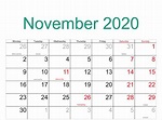 November 2020 Calendar PDF, Word, Excel Template