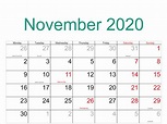 November 2020 Calendar PDF, Word, Excel Template