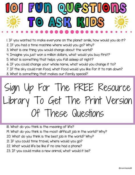 101 Fun Questions To Ask Kids To Know Them Better Free Printable