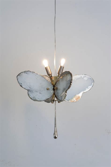 Butterfly Hanging Lamp Silvered Glass Hand Cast Body Crystal Handmade