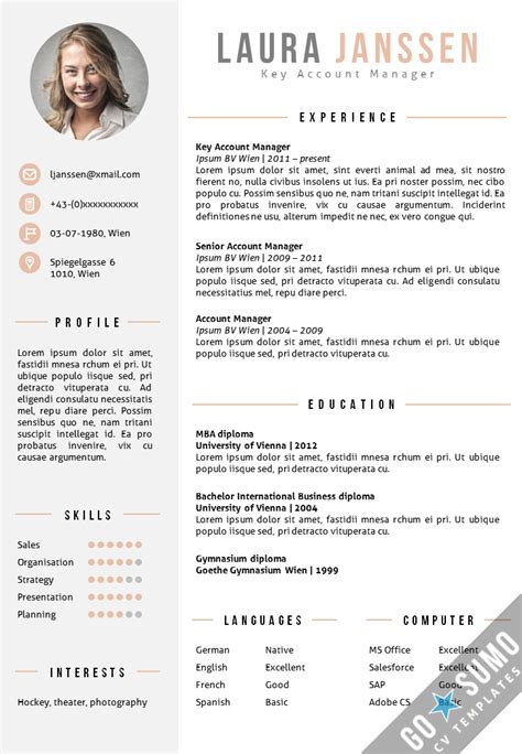 One page resume/ cv template in psd and word formats. CV Template Vienna | Cv template, Modern cv template ...