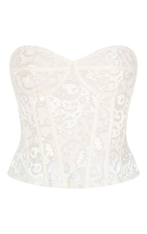 White Sheer Lace Structured Corset Top Prettylittlething Usa