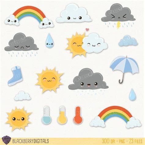 Weather Clipart Set Cute Weather Clip Art By BlackberryDigitals Kawaii