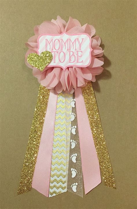 Pink And Gold Baby Shower Pin Mommy To Be Pin Flower Ribbon