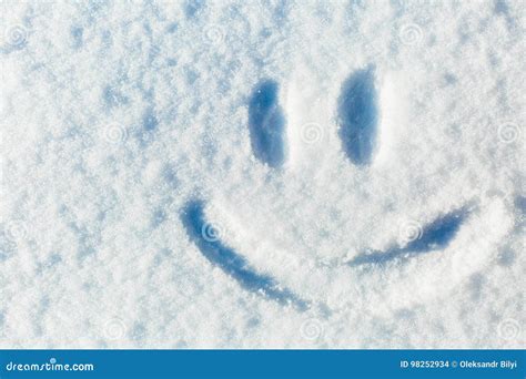 Happy Smiley Emoticon Face In Snow Winter Season Joy Concept Stock
