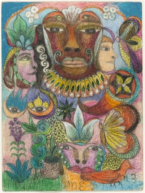 Minnie Evans Untitled African Face With Garden Scene C 1973 Moma