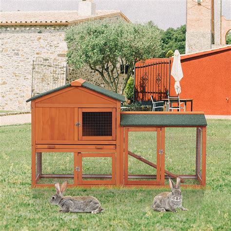 Large Wooden Rabbit Hutch Single Bunny Cage Indoor And