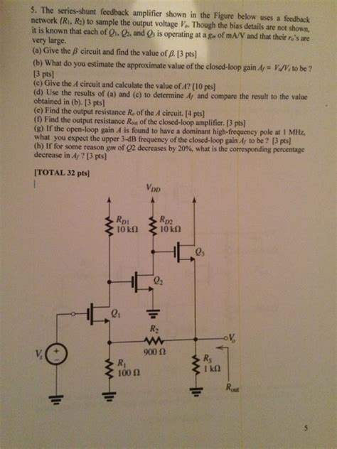 Solved 5 The Series Shunt Feedback Amplifier Shown In The Chegg