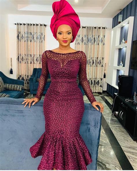 2019 Beautiful Asoebi Long Gown Styles Lace Gown Styles Nigerian Lace Styles African Lace Styles